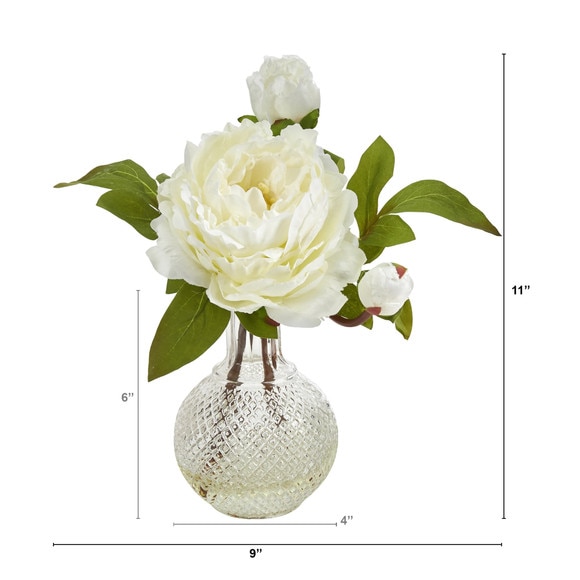 11 Peony Artificial Arrangement in Vase - SKU #P1638 - 3