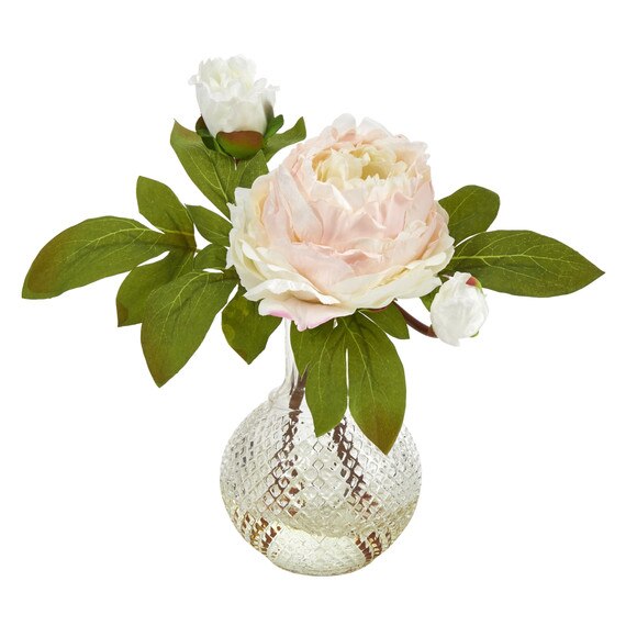 11 Peony Artificial Arrangement in Vase - SKU #P1638