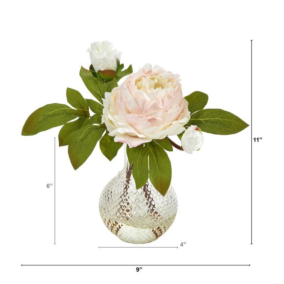 11 Peony Artificial Arrangement in Vase - SKU #P1638 - 1