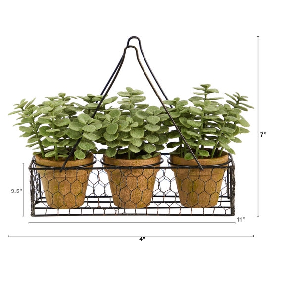 7 Mini Jade Garden Artificial Plant in Hanging Planter - SKU #P1661 - 1