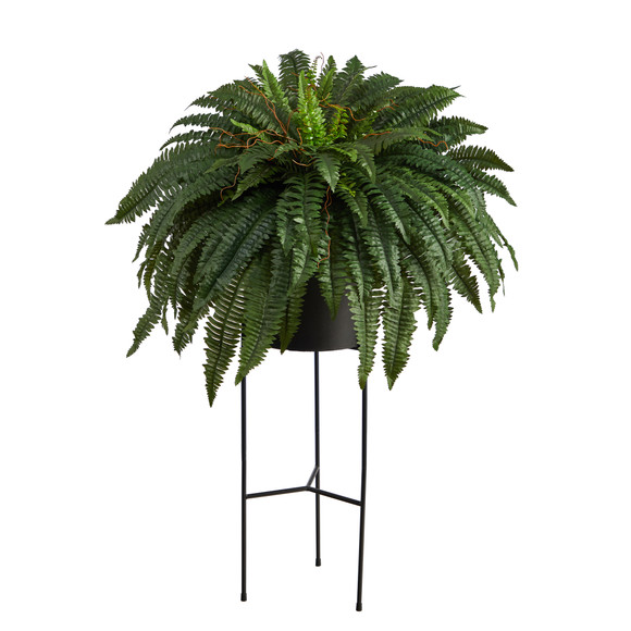 51 Boston Fern Artificial Plant in Black Planter with Stand - SKU #P1691