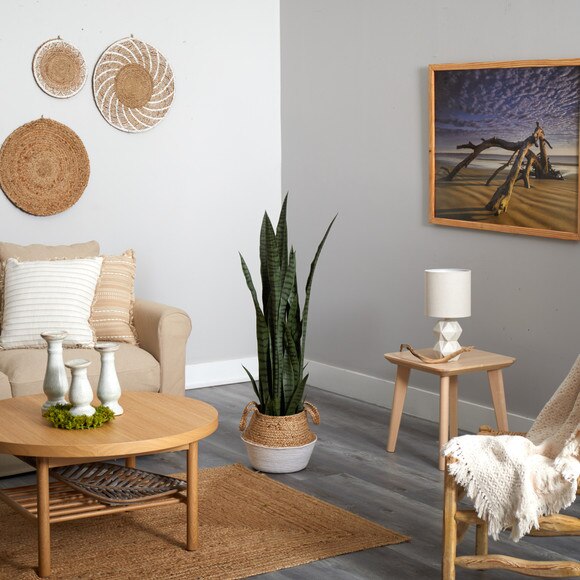 46 Sansevieria Artificial Plant in Boho Chic Handmade Cotton Jute White Woven Planter - SKU #P1763 - 2