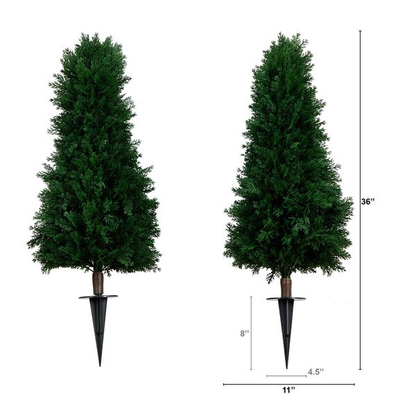 3 UV Resistant Artificial Cedar Plant with Integrated Ground Stake Indoor/Outdoor - Set of 2 - SKU #P1972 - 1