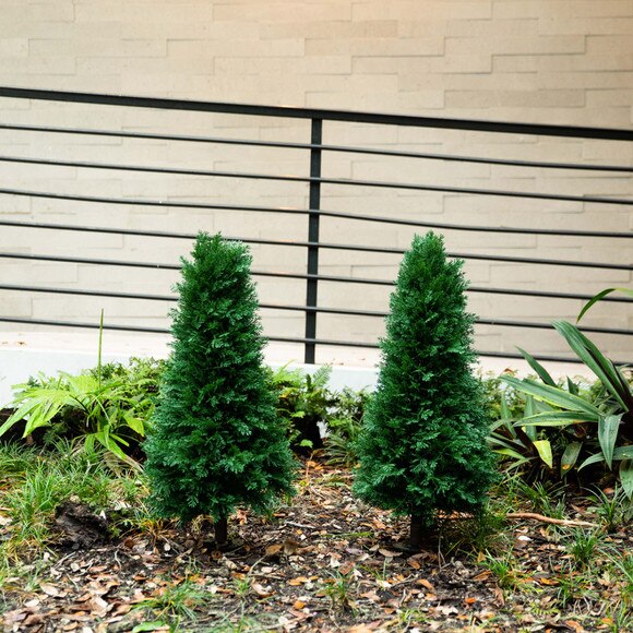 3 UV Resistant Artificial Cedar Plant with Integrated Ground Stake Indoor/Outdoor - Set of 2 - SKU #P1972 - 4