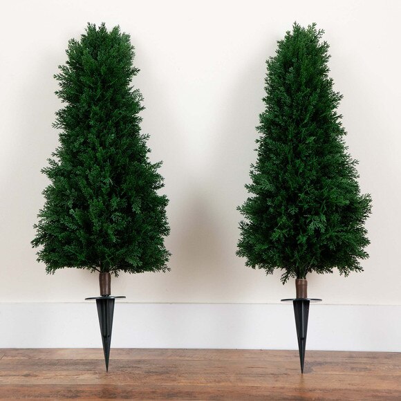 3 UV Resistant Artificial Cedar Plant with Integrated Ground Stake Indoor/Outdoor - Set of 2 - SKU #P1972 - 5