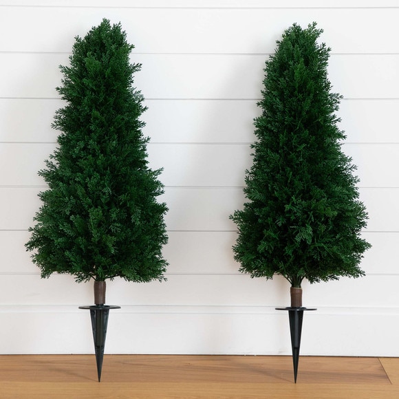 3 UV Resistant Artificial Cedar Plant with Integrated Ground Stake Indoor/Outdoor - Set of 2 - SKU #P1972 - 6