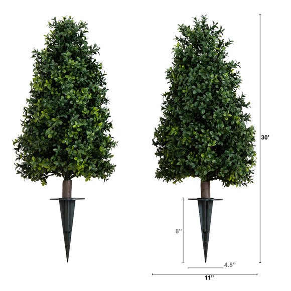 2.5 UV Resistant Artificial Boxwood Plant with Integrated Ground Stake Indoor/Outdoor - Set of 2 - SKU #P1973 - 1