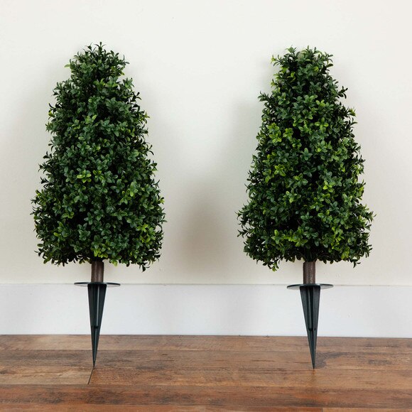 2.5 UV Resistant Artificial Boxwood Plant with Integrated Ground Stake Indoor/Outdoor - Set of 2 - SKU #P1973 - 5