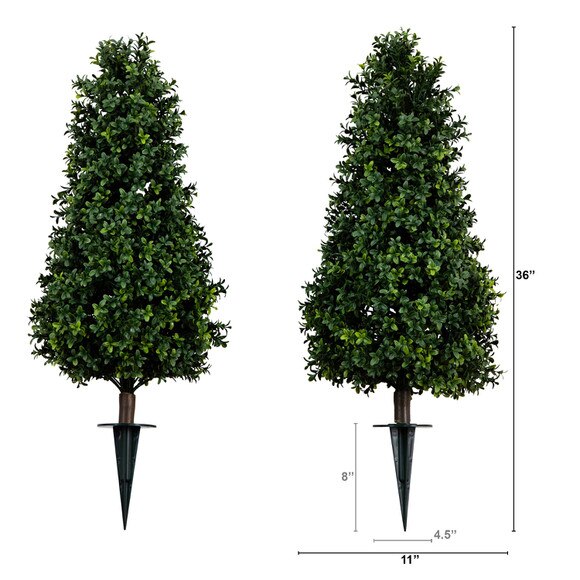 3 UV Resistant Artificial Boxwood Plant with Integrated Ground Stake Indoor/Outdoor - Set of 2 - SKU #P1974 - 1