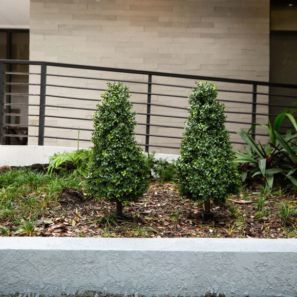 3 UV Resistant Artificial Boxwood Plant with Integrated Ground Stake Indoor/Outdoor - Set of 2 - SKU #P1974 - 3