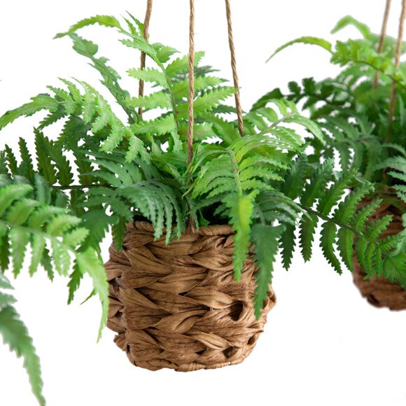 10 UV Resistant Artificial Boston Fern in Hanging Wicker Basket Indoor/Outdoor - Set of 3 - SKU #P2010-S3 - 2