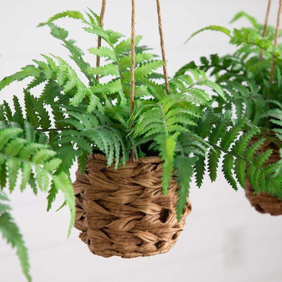 10 UV Resistant Artificial Boston Fern in Hanging Wicker Basket Indoor/Outdoor - Set of 3 - SKU #P2010-S3 - 3