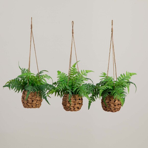 10 UV Resistant Artificial Boston Fern in Hanging Wicker Basket Indoor/Outdoor - Set of 3 - SKU #P2010-S3 - 4