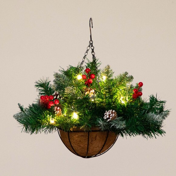 16 Pre-Lit Artificial Pine Berry Hanging Basket with White LED Lights - SKU #P2039 - 3