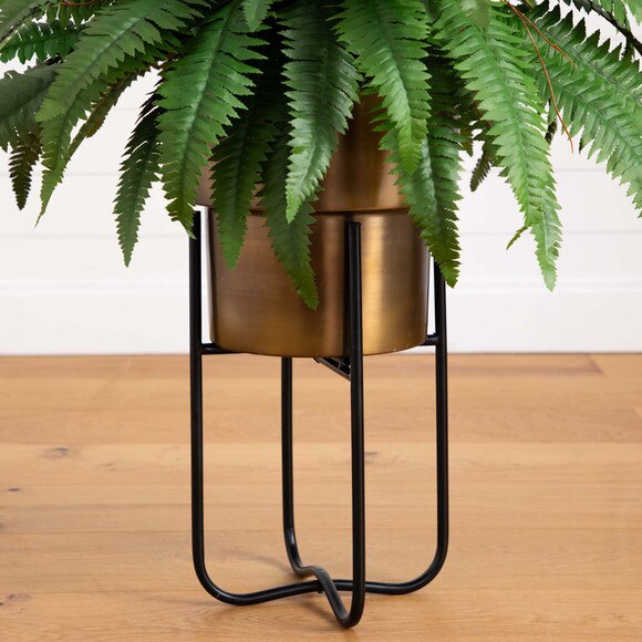 35 Artificial Boston Fern in Brass Metal Planter with Stand - SKU #P2045 - 4