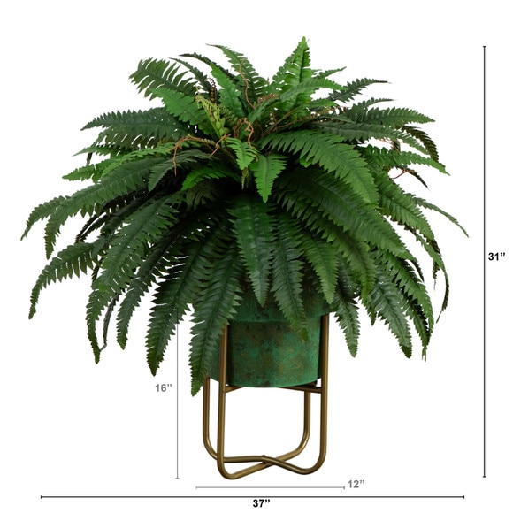 31 Artificial Boston Fern in Patina Metal Planter with Stand - SKU #P2046 - 1