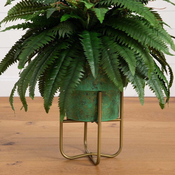 31 Artificial Boston Fern in Patina Metal Planter with Stand - SKU #P2046 - 4