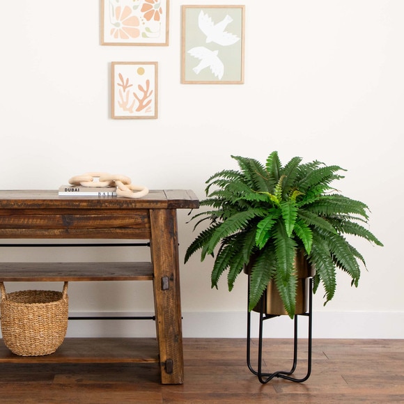 31 Artificial Boston Fern in Patina Metal Planter with Stand - SKU #P2046 - 5