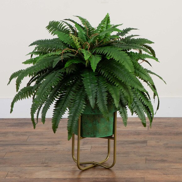 31 Artificial Boston Fern in Patina Metal Planter with Stand - SKU #P2046 - 6