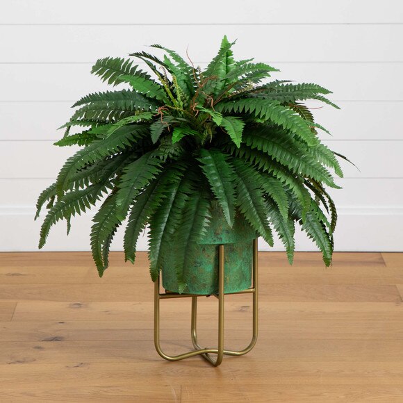 31 Artificial Boston Fern in Patina Metal Planter with Stand - SKU #P2046 - 7