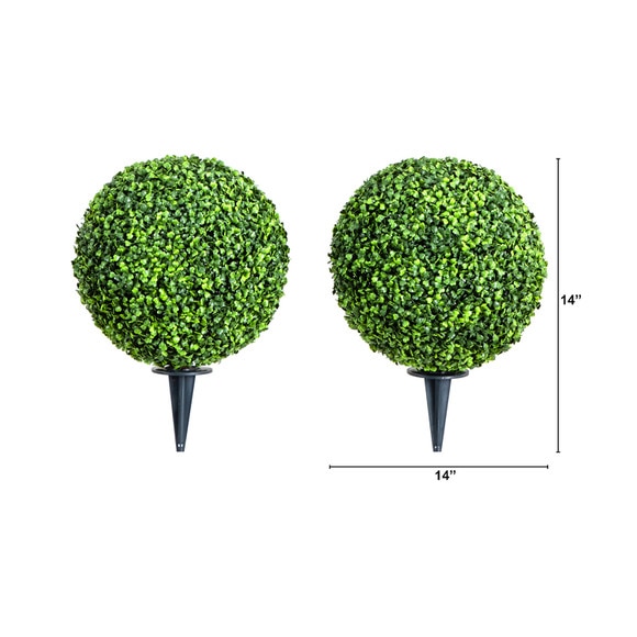 14 Artificial Boxwood Ball Topiary with Integrated Ground Stake UV Resistant - SKU #P2107 - 1