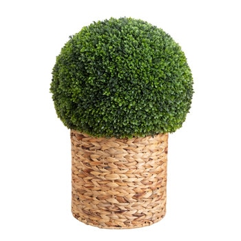 24 UV Resistant Artificial Boxwood Ball Topiary in Hyacinth Weave Basket Indoor/Outdoor - SKU #P2137