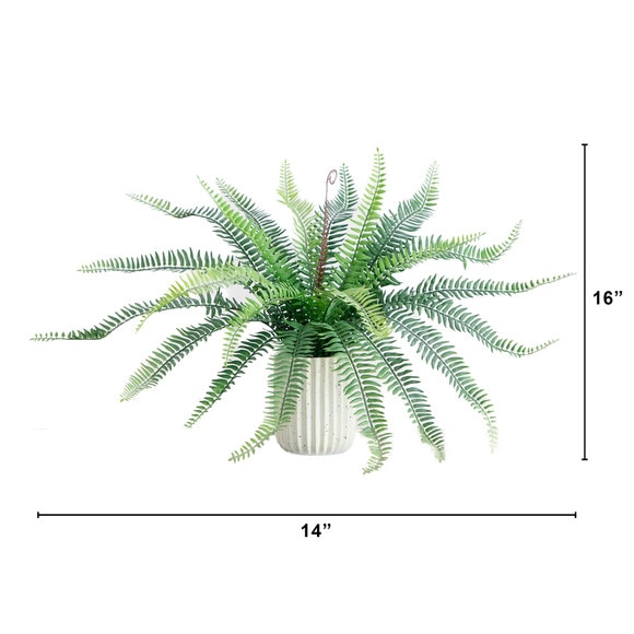 16 Artificial Boston Fern Plant in Decorative Cement Planter - SKU #P2138 - 1