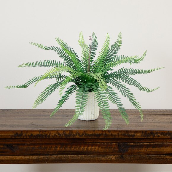 16 Artificial Boston Fern Plant in Decorative Cement Planter - SKU #P2138 - 7