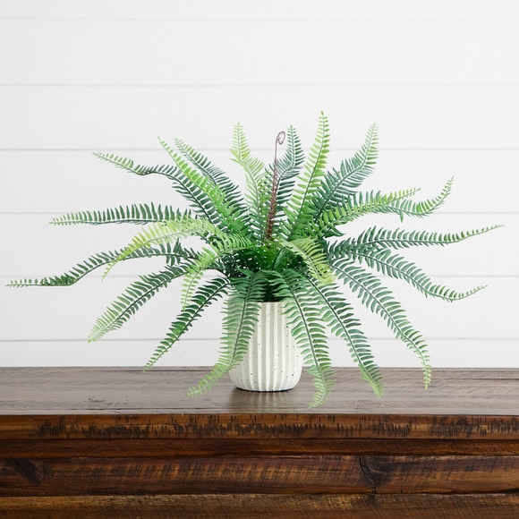 16 Artificial Boston Fern Plant in Decorative Cement Planter - SKU #P2138 - 8