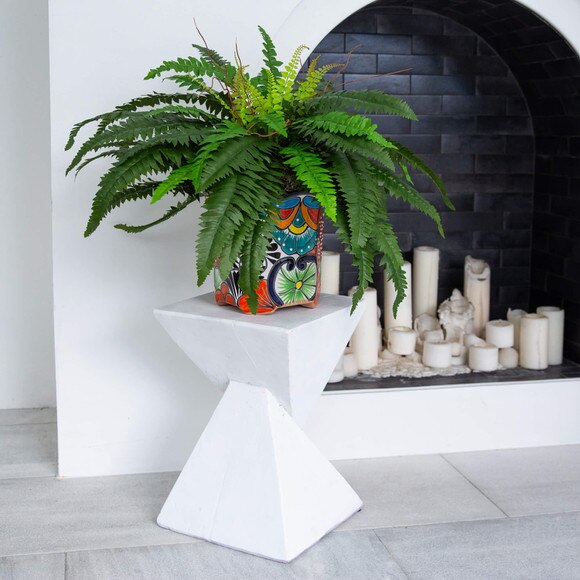 21 Artificial Boston Fern in Handmade Mexican Talavera Ceramic Planter - SKU #P2194 - 4