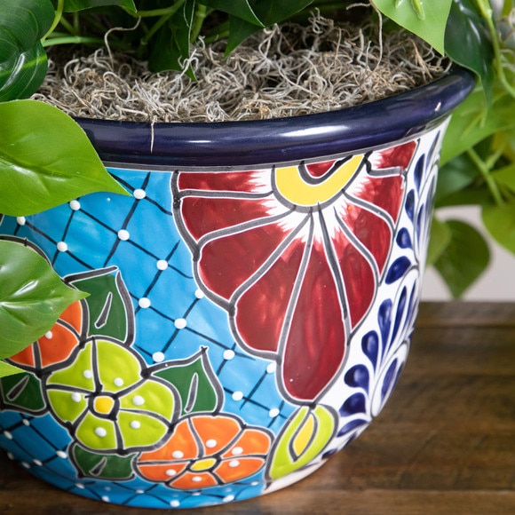 42 UV Resistant Artificial Philodendron in Handmade Mexican Talavera Ceramic Planter Indoor/Outdoor - SKU #P2195 - 3