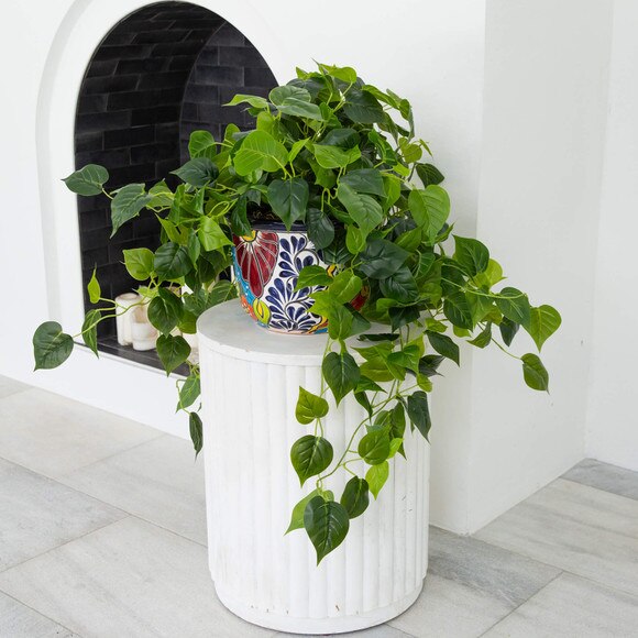 42 UV Resistant Artificial Philodendron in Handmade Mexican Talavera Ceramic Planter Indoor/Outdoor - SKU #P2195 - 4