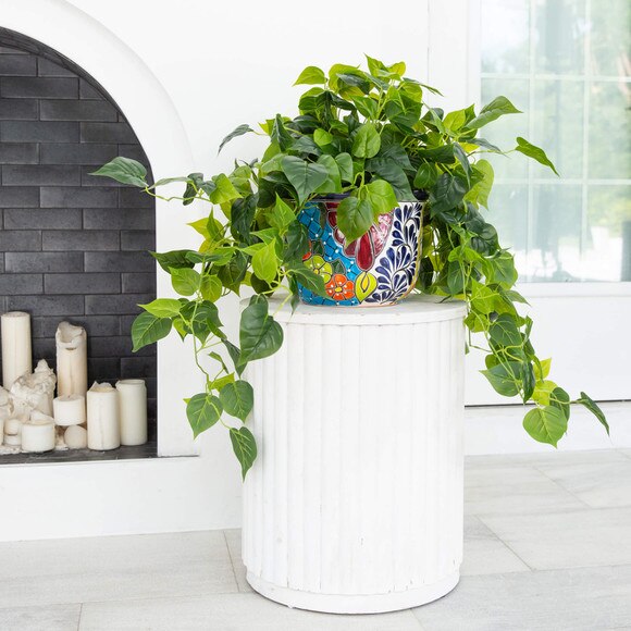 42 UV Resistant Artificial Philodendron in Handmade Mexican Talavera Ceramic Planter Indoor/Outdoor - SKU #P2195 - 6