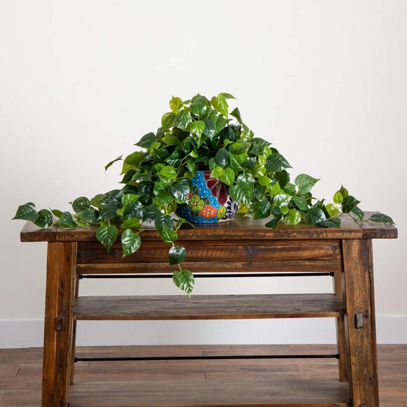 42 UV Resistant Artificial Philodendron in Handmade Mexican Talavera Ceramic Planter Indoor/Outdoor - SKU #P2195 - 7