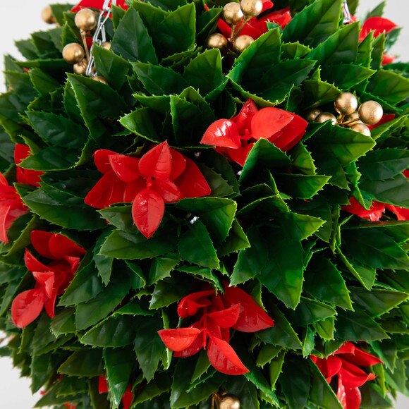 15-in UV Resistant Artificial Red Tip Photinia Christmas Hanging Ball with Gold Berries Indoor/Outdoor - SKU #P2206 - 2