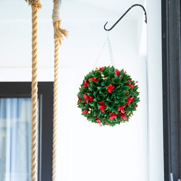 15-in UV Resistant Artificial Red Tip Photinia Christmas Hanging Ball with Gold Berries Indoor/Outdoor - SKU #P2206 - 5