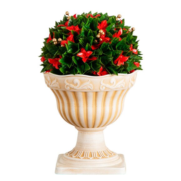 22-in UV Resistant Artificial Red Tip Photinia Christmas Ball in Classic Decorative Planter Indoor/Outdoor - SKU #P2208