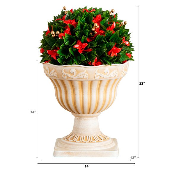 22-in UV Resistant Artificial Red Tip Photinia Christmas Ball in Classic Decorative Planter Indoor/Outdoor - SKU #P2208 - 1
