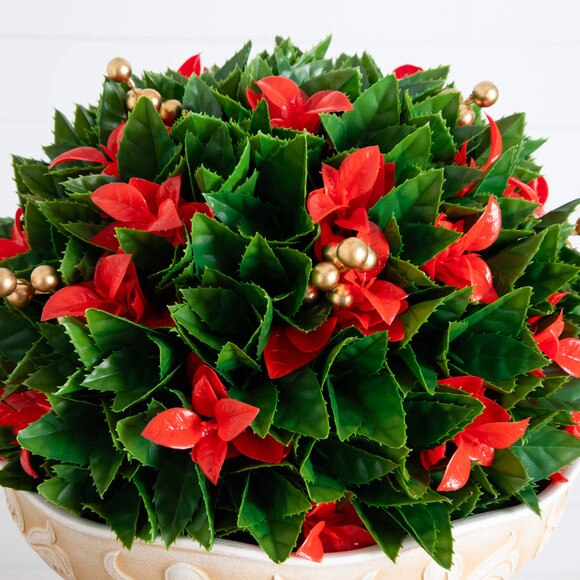 22-in UV Resistant Artificial Red Tip Photinia Christmas Ball in Classic Decorative Planter Indoor/Outdoor - SKU #P2208 - 2