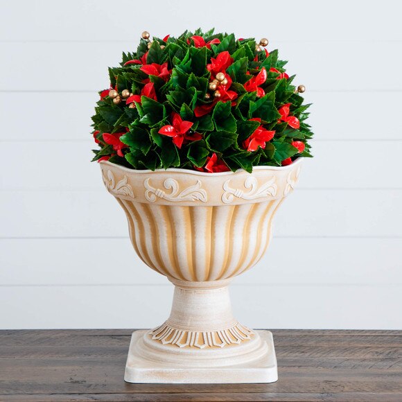 22-in UV Resistant Artificial Red Tip Photinia Christmas Ball in Classic Decorative Planter Indoor/Outdoor - SKU #P2208 - 6