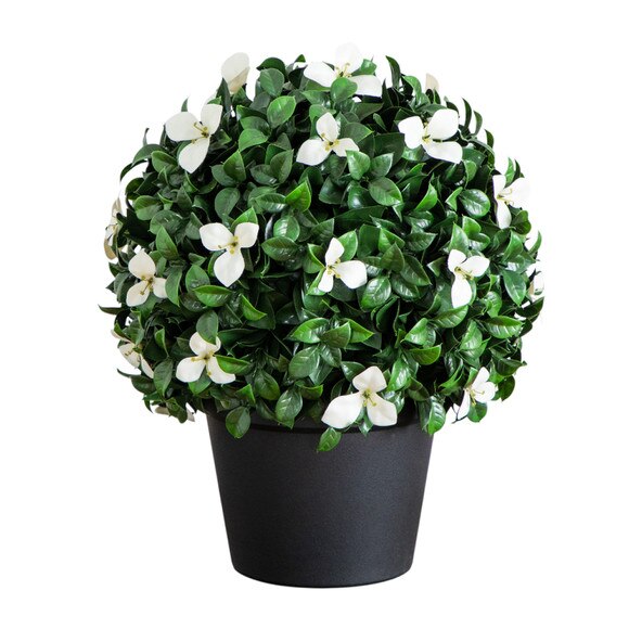 15-in UV Resistant Artificial Boxwood and Gardenia Topiary Plant Indoor/Outdoor - SKU #P2214