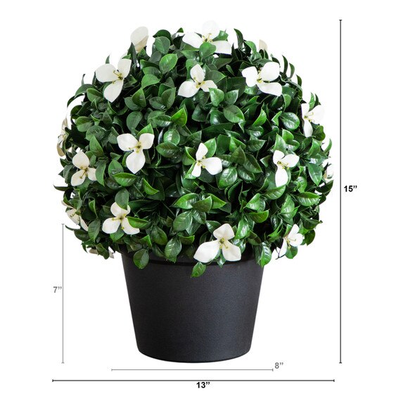 15-in UV Resistant Artificial Boxwood and Gardenia Topiary Plant Indoor/Outdoor - SKU #P2214 - 1