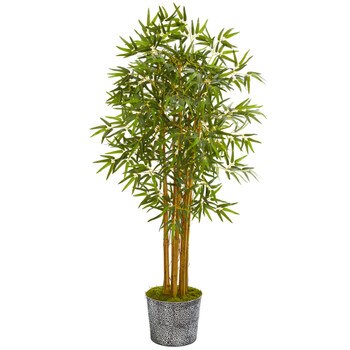 5 Bamboo Artificial Tree in Black Embossed Tin Planter - SKU #T1015