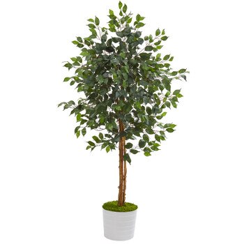 5 Ficus Artificial Tree in White Tin Planter - SKU #T1016