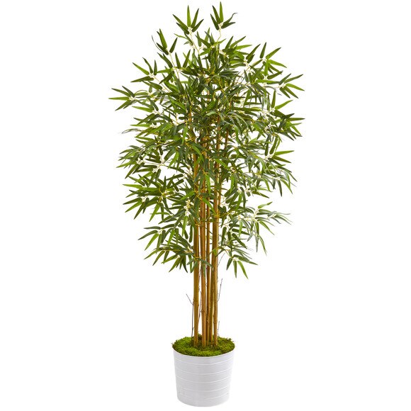5 Bamboo Artificial Tree in White Tin Planter - SKU #T1017