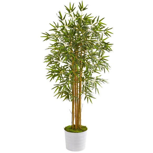 5 Bamboo Artificial Tree in White Tin Planter - SKU #T1017 - 1