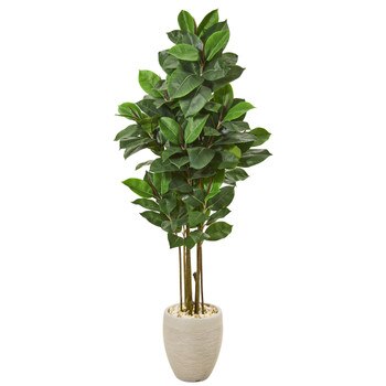 65 Rubber Leaf Artificial Tree in Sand Colored Planter - SKU #T1028