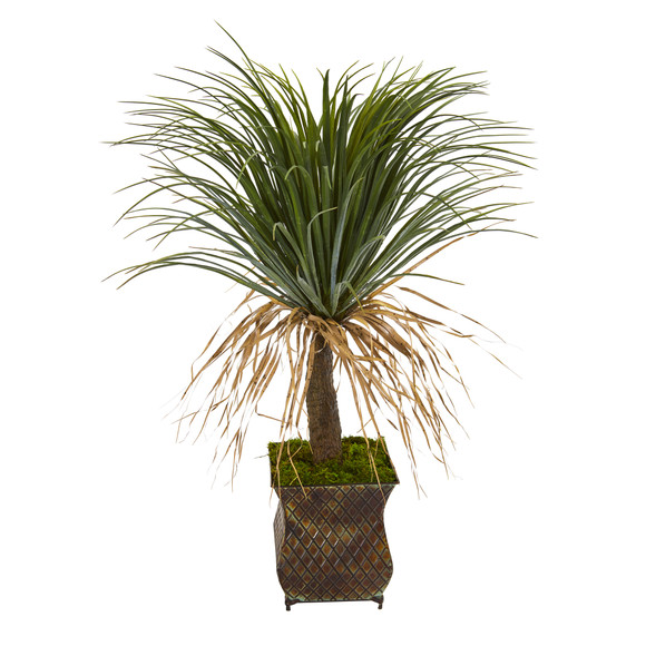 37 Pony Tail Palm Artificial Plant in Decorative Metal Planter - SKU #T1035