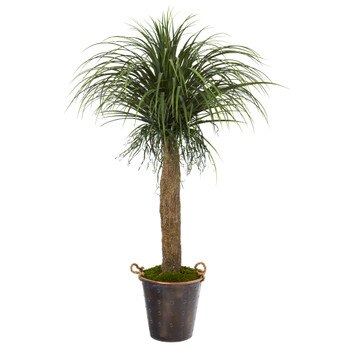 5 Pony Tail Palm Artificial Plant in Decorative Metal Pail with Rope - SKU #T1044