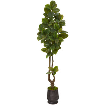 83 Rubber Leaf Artificial Tree in Ribbed Metal Planter Real Touch - SKU #T1093